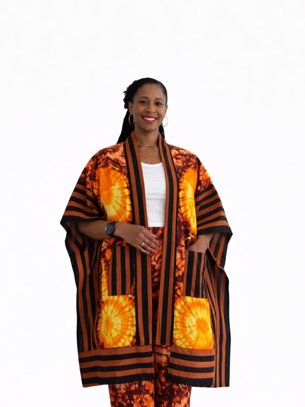 Kimono Pants set in African Tie-Dye (adirè) & hand woven fabric (aso oke)